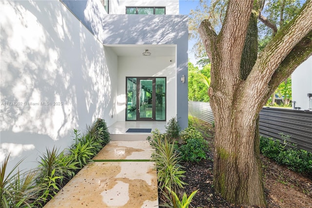 doorway to property featuring french doors