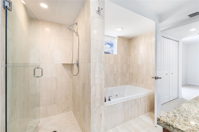 bathroom with plus walk in shower