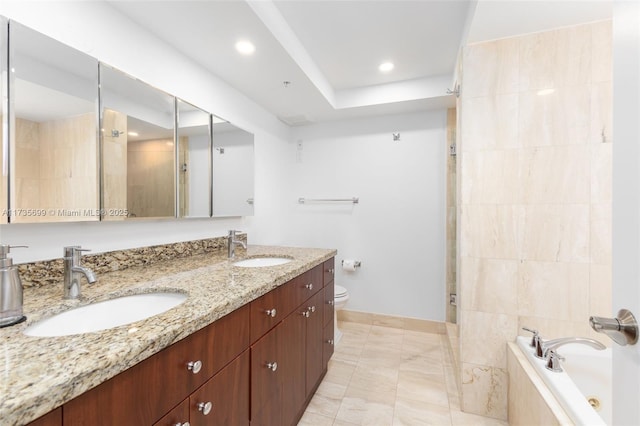 full bathroom with vanity, toilet, and independent shower and bath