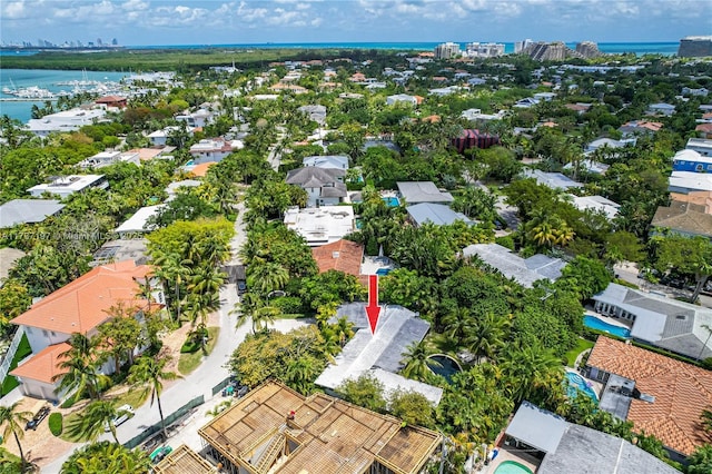 bird's eye view featuring a water view