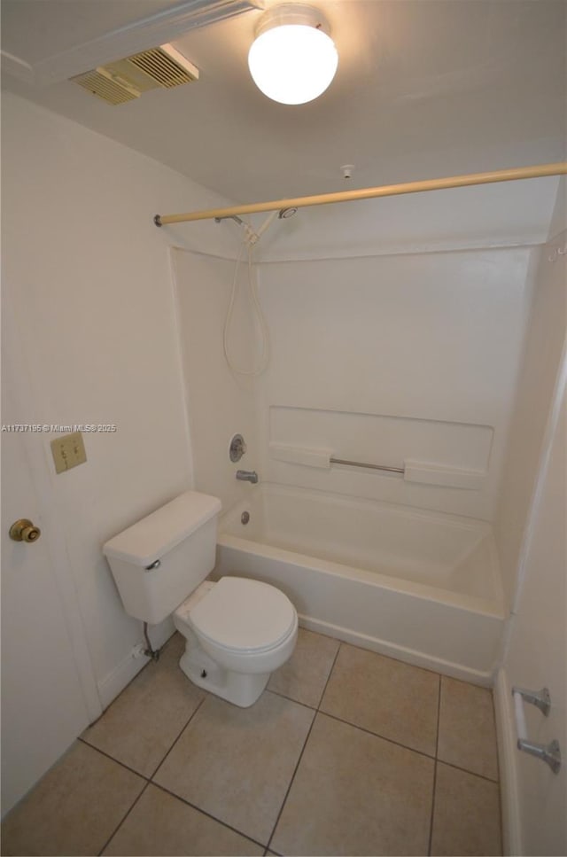 bathroom with toilet, visible vents, shower / bathing tub combination, and tile patterned floors