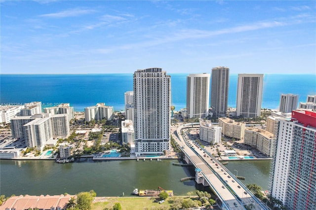 aerial view with a water view