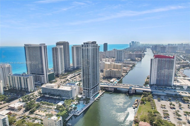 property's view of city featuring a water view