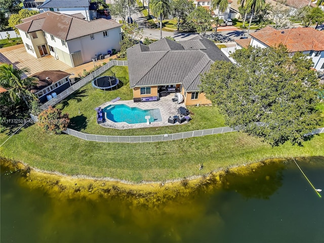 aerial view featuring a water view