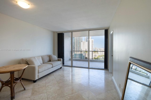 living room with expansive windows