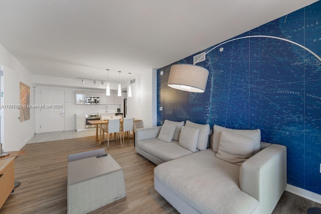 living room with wood-type flooring