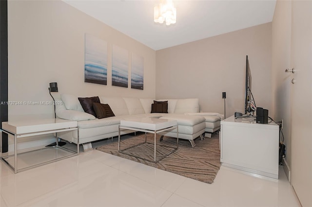 living room with tile patterned floors