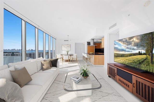 living room featuring visible vents