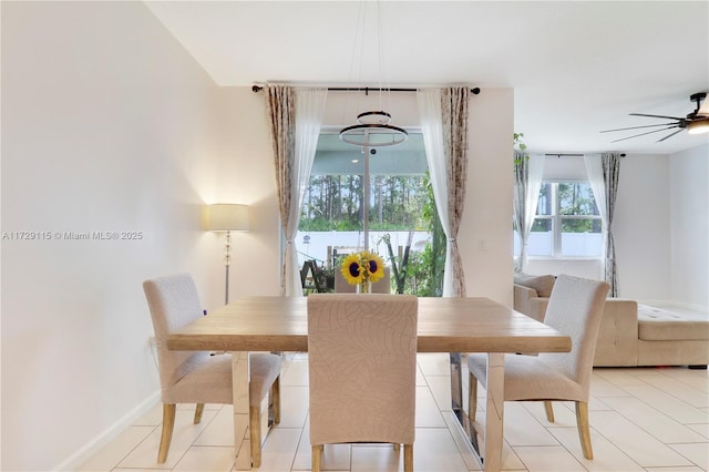 dining area featuring ceiling fan