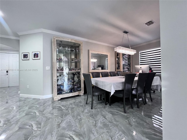 8654 W 33rd Ave, Hialeah, FL 33018 - dining space featuring ornamental molding, marble tiled flooring, and baseboards