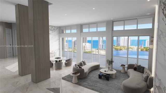 living room with a water view