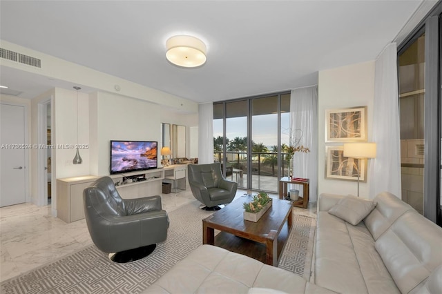 living room featuring expansive windows