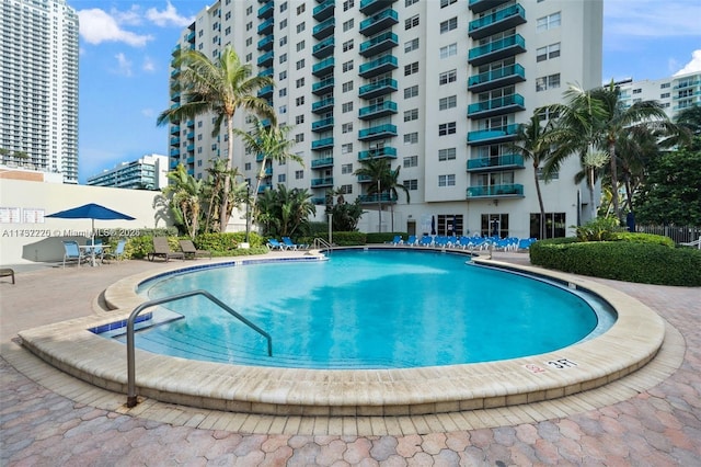 view of pool featuring a patio area