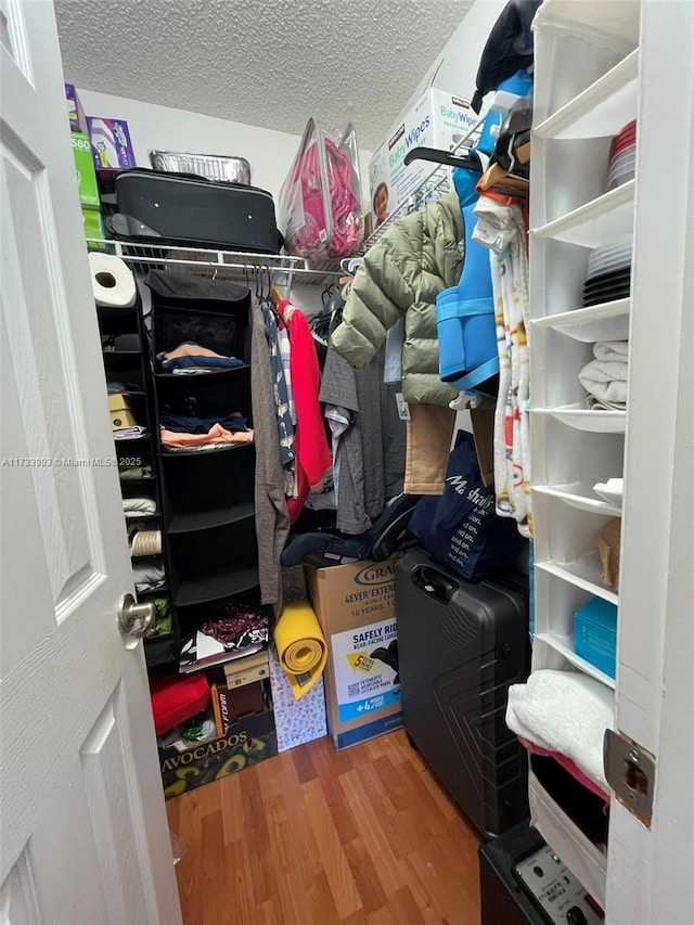 walk in closet with hardwood / wood-style flooring