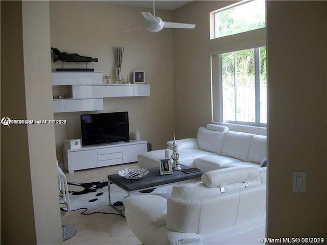 living room featuring ceiling fan