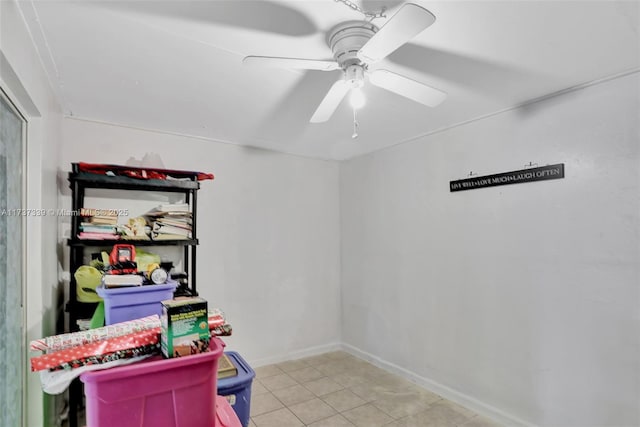 storage area with ceiling fan