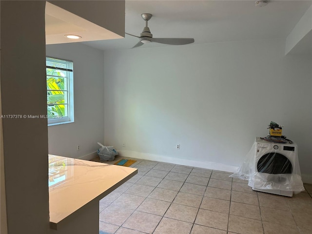 359 Meridian Ave Unit A207, Miami Beach, FL 33139 - unfurnished dining area with a ceiling fan, light tile patterned floors, and recessed lighting
