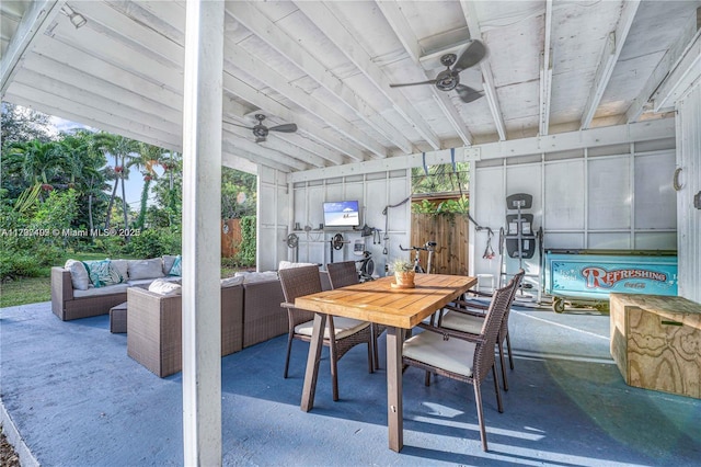 view of patio / terrace with ceiling fan and an outdoor hangout area