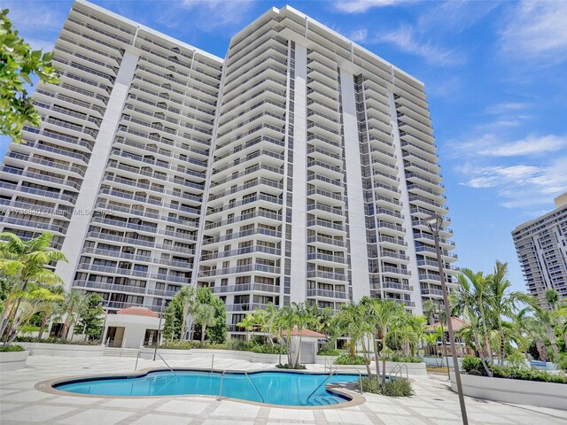 view of swimming pool with a patio area