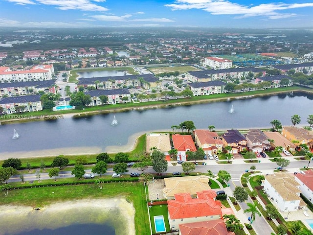 aerial view with a water view