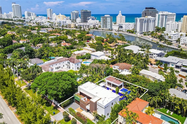 aerial view with a water view