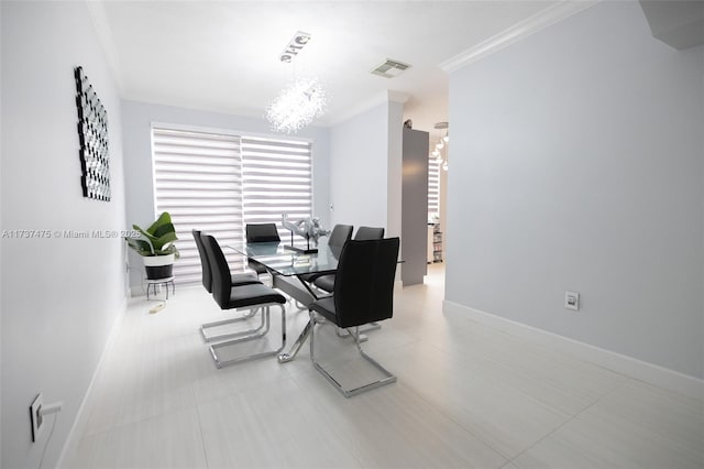 dining space featuring an inviting chandelier and crown molding