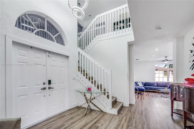 entrance foyer featuring hardwood / wood-style floors and a high ceiling