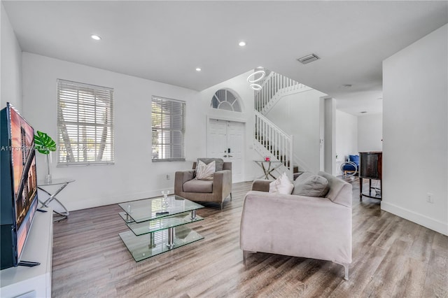 living room featuring light wood-type flooring