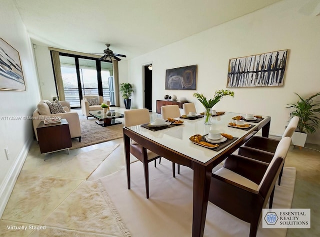 dining room with ceiling fan