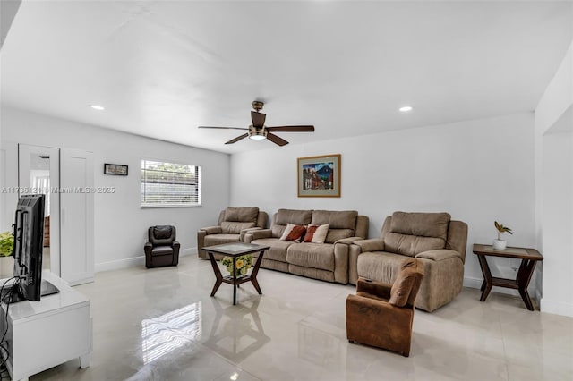 living room featuring ceiling fan