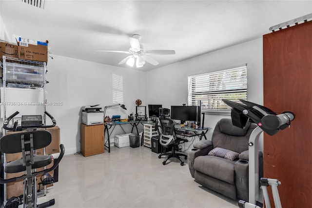 home office featuring ceiling fan