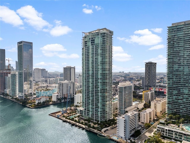 property's view of city featuring a water view