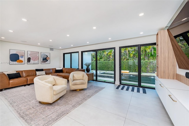 tiled living room with a wealth of natural light