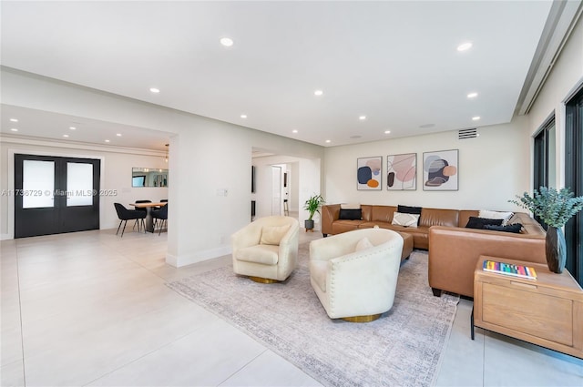 living room with french doors