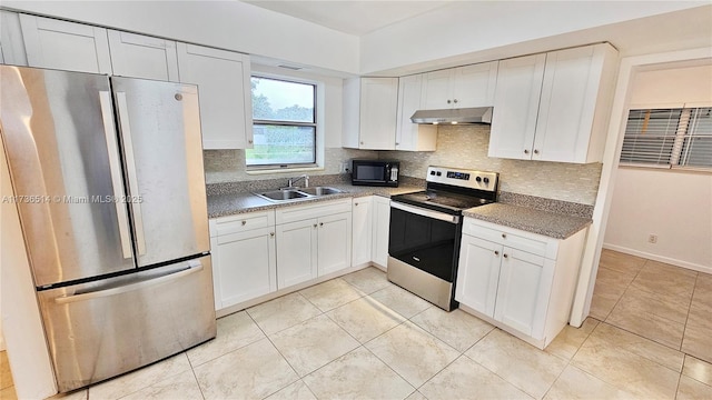 kitchen featuring white cabinetry, appliances with stainless steel finishes, sink, and decorative backsplash