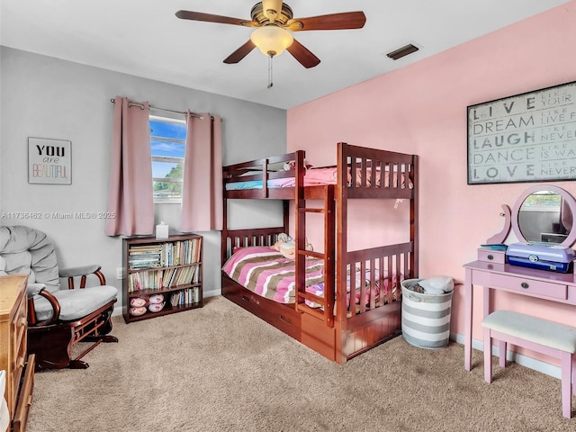 bedroom featuring ceiling fan and carpet floors