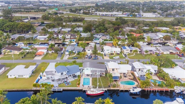 bird's eye view featuring a water view