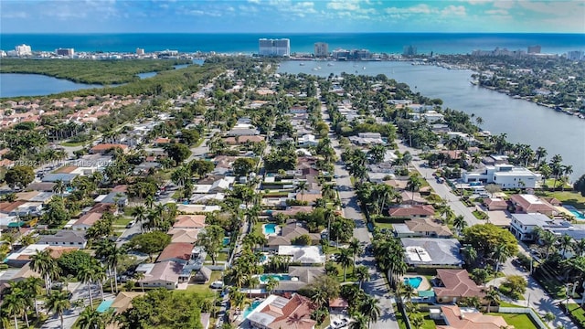 aerial view with a water view