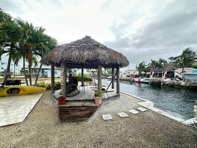 dock area with a water view