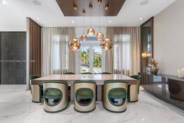 kitchen featuring pendant lighting and french doors