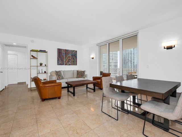 living room with expansive windows