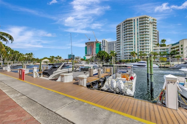 view of dock with a water view