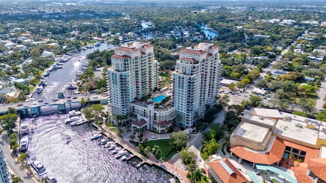 aerial view with a water view