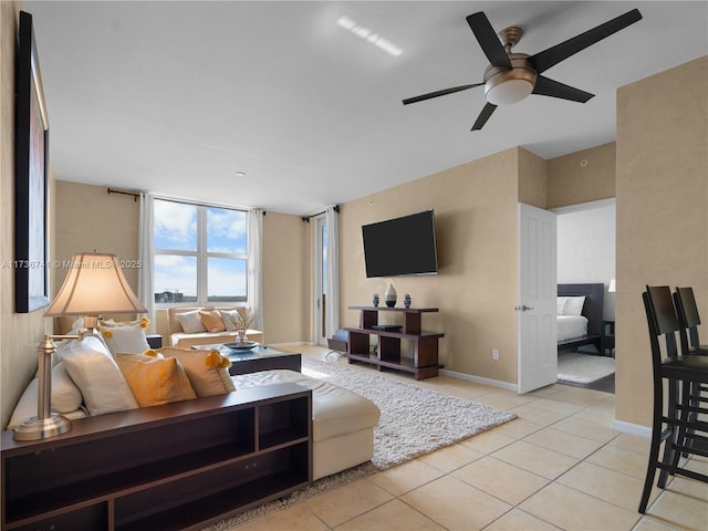 living room featuring light tile patterned floors