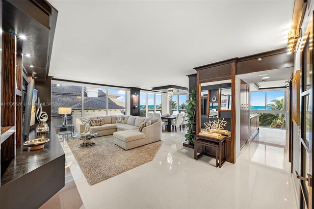 living room with a notable chandelier