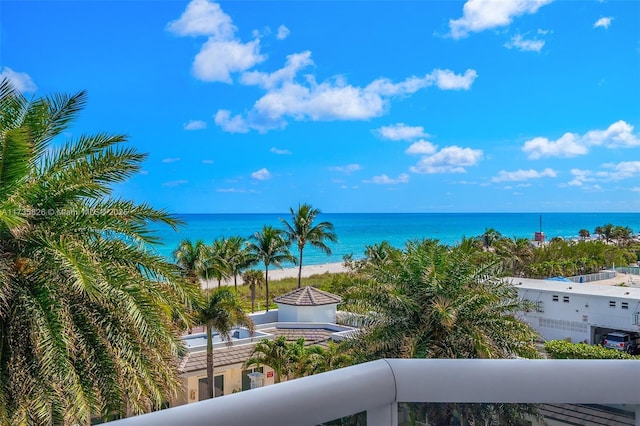 view of water feature with a beach view