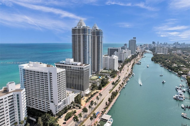 4775 Collins Ave Unit 501, Miami Beach, FL 33140 - drone / aerial view of city skyline and a nearby body of water