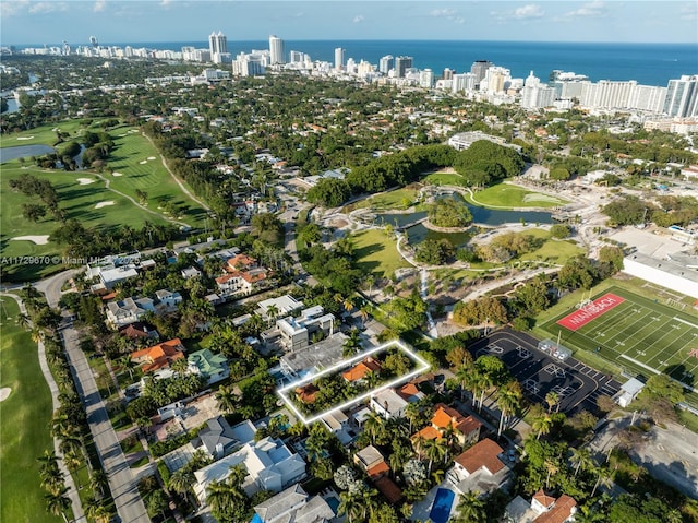 2424 Prairie Ave, Miami Beach, FL 33140 - aerial view of property's location featuring nearby urban area, a large body of water, and a golf course
