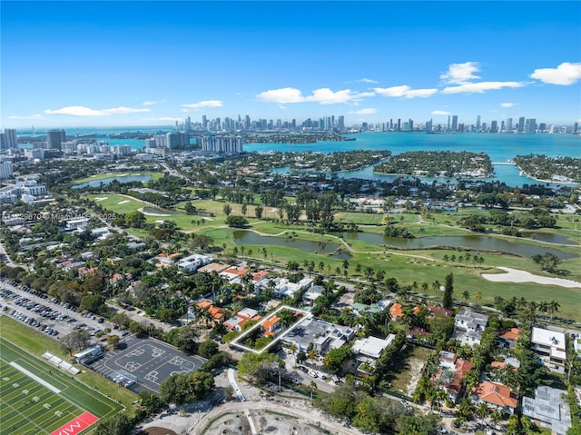 bird's eye view featuring a water view