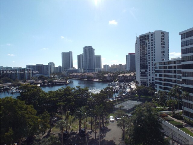 city view with a water view